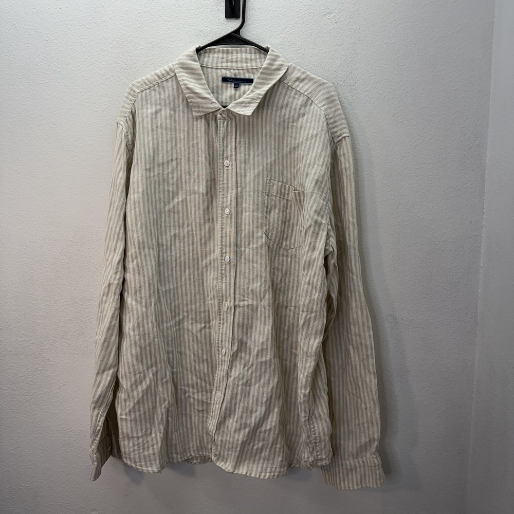 Shore Siesta Key Boutique Men's Long Sleeve 100% Linen Button Down Shirt Tan XXL